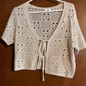 Mustard Seed Cream Crochet Tie-Front Top